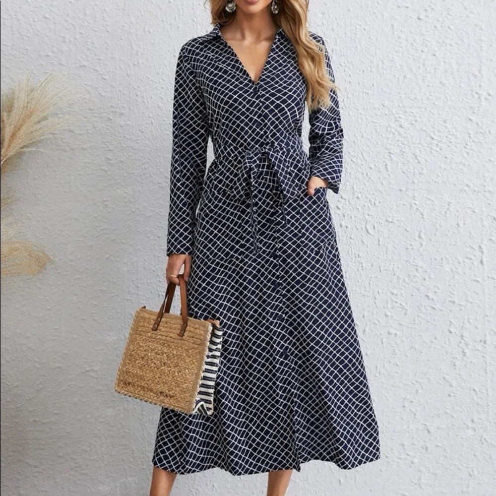Navy and white maxi dress NWT